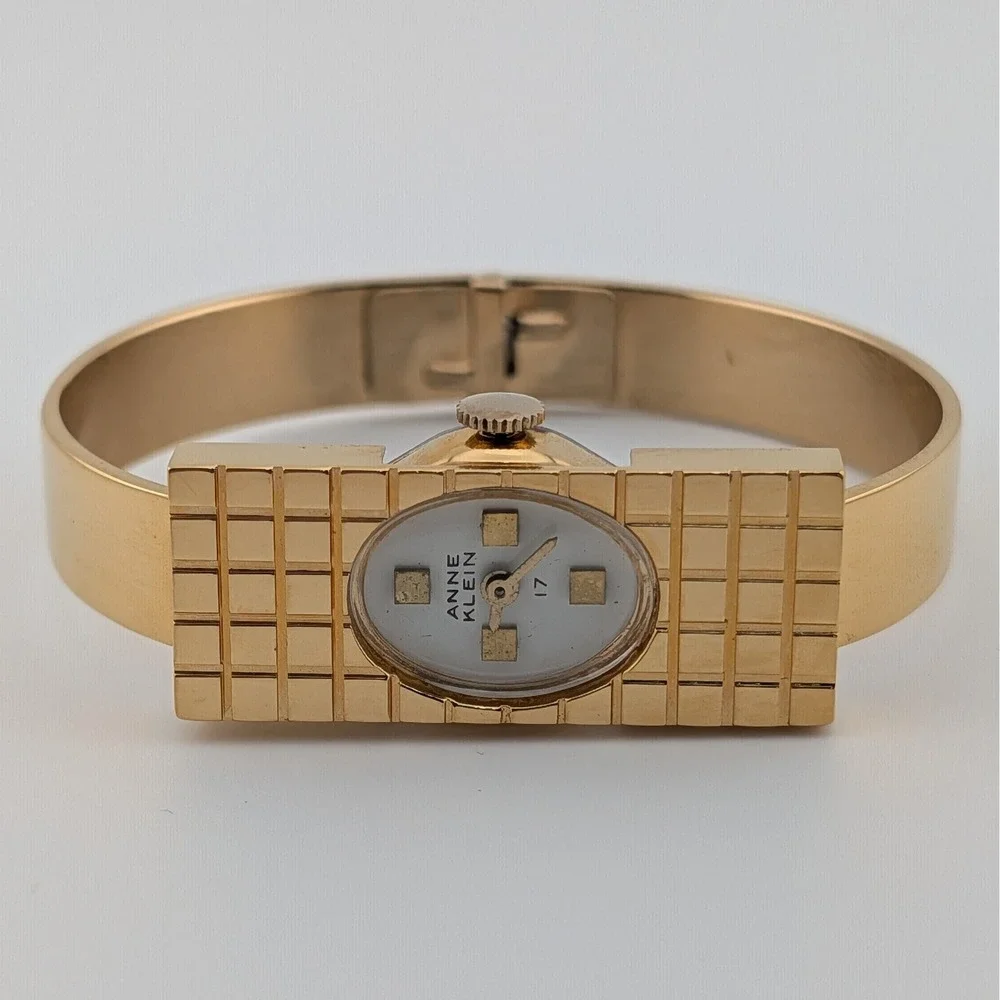 Anne‎ Klein Vintage Manual Wind Gold Rectangle Bangle Watch Art Deco